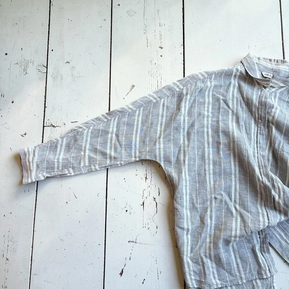 Lucky Brand Linen Blend Stripe Button Up Shirt Raglan Sleeve Neutral Men’s XL - Picture 10 of 11